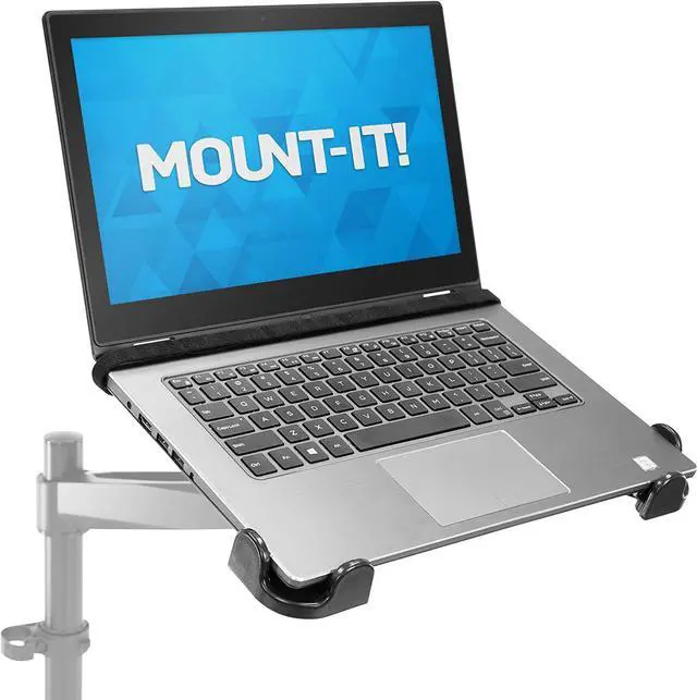 Alt view image 2 of 7 - MOUNT-IT! VESA Laptop Tray [11-17 Computers] Clamp On Notebook Holder Arm for VESA Compatible Mounts with Safety Strap and Safety Ledge Stopper (Black)