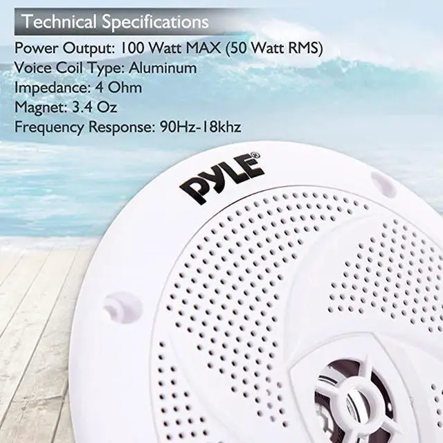Alt view image 5 of 7 - for  Marine Speakers 4 Inch 2 Way Waterproof and Weather Resistant Outdoor Audio Stereo Sound System with 100 Watt Power and Low Profile Slim Style Design 1 Pair PLMRS4W White