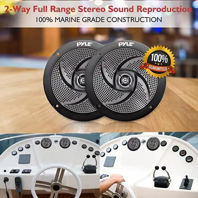 Alt view image 6 of 6 - Marine Speakers - 4 Inch 2 Way Waterproof and Weather Resistant Outdoor Audio Stereo Sound System with 100 Watt Power and Low Profile Slim Style Design - 1 Pair - PLMRS4B (Black)