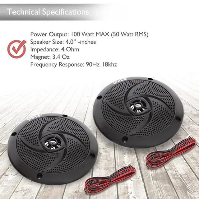 Alt view image 5 of 6 - Marine Speakers - 4 Inch 2 Way Waterproof and Weather Resistant Outdoor Audio Stereo Sound System with 100 Watt Power and Low Profile Slim Style Design - 1 Pair - PLMRS4B (Black)