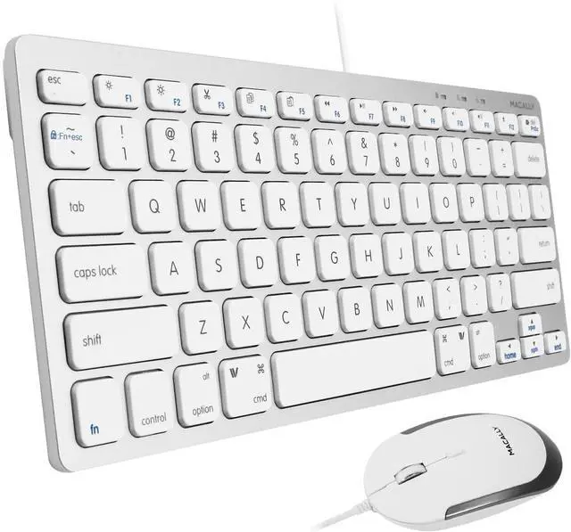 Main image of FOR-Macally USB Wired Keyboard and Mouse Combo for Mac and PC - Save Space and Enhance Workflow - Aluminum Compact Keyboard with 78 Slim Keys and Quiet Click Mouse - Sleek USB Keyboard and Mouse Wired