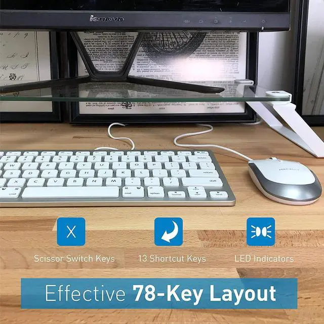Alt view image 4 of 7 - FOR-Macally USB Wired Keyboard and Mouse Combo for Mac and PC - Save Space and Enhance Workflow - Aluminum Compact Keyboard with 78 Slim Keys and Quiet Click Mouse - Sleek USB Keyboard and Mouse Wired