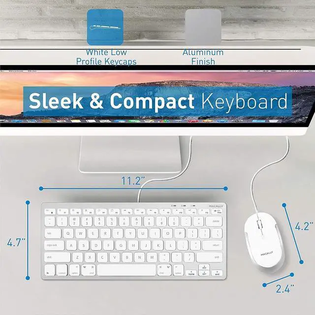 Alt view image 3 of 7 - FOR-Macally USB Wired Keyboard and Mouse Combo for Mac and PC - Save Space and Enhance Workflow - Aluminum Compact Keyboard with 78 Slim Keys and Quiet Click Mouse - Sleek USB Keyboard and Mouse Wired