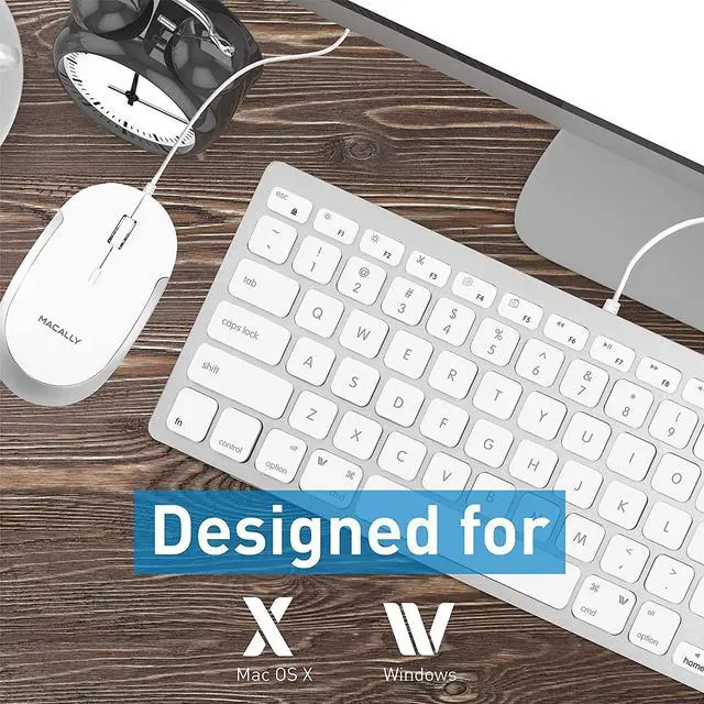 Alt view image 2 of 7 - FOR-Macally USB Wired Keyboard and Mouse Combo for Mac and PC - Save Space and Enhance Workflow - Aluminum Compact Keyboard with 78 Slim Keys and Quiet Click Mouse - Sleek USB Keyboard and Mouse Wired