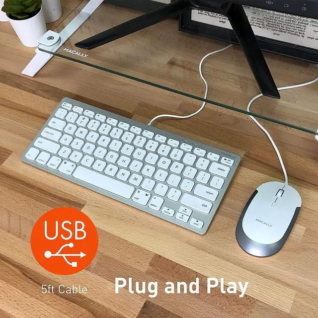 Alt view image 7 of 7 - FOR-Macally USB Wired Keyboard and Mouse Combo for Mac and PC - Save Space and Enhance Workflow - Aluminum Compact Keyboard with 78 Slim Keys and Quiet Click Mouse - Sleek USB Keyboard and Mouse Wired
