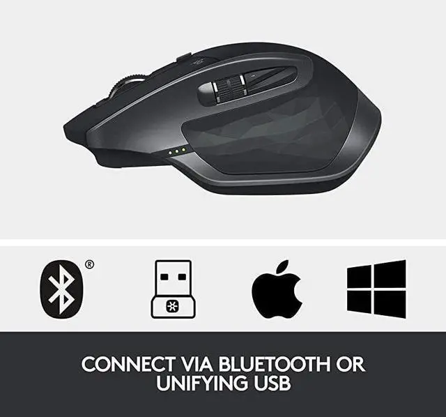 Alt view image 6 of 7 - MX Master 2S Wireless Mouse Use on Any Surface Hyperfast Scrolling Ergonomic Shape Rechargeable Control up to 3 Apple Mac and Windows Computers Bluetooth or USB Graphite