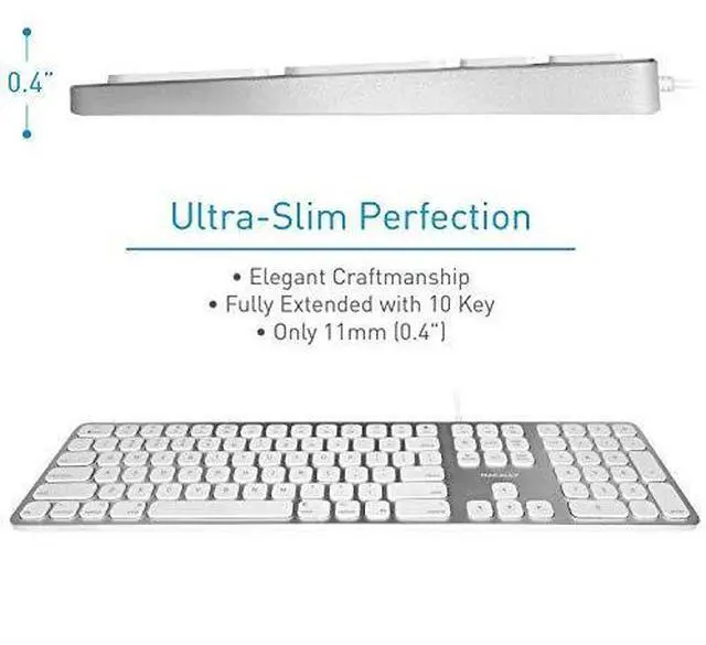 Alt view image 3 of 7 - Mac Keyboard FullSize Number Keypad Metal Frame 2 USB Ports Hub Wired USB Cable Apple Computer Keyboards for Mac Pro MacBook Pro Air Laptops Silver Aluminum MLUXKEYA
