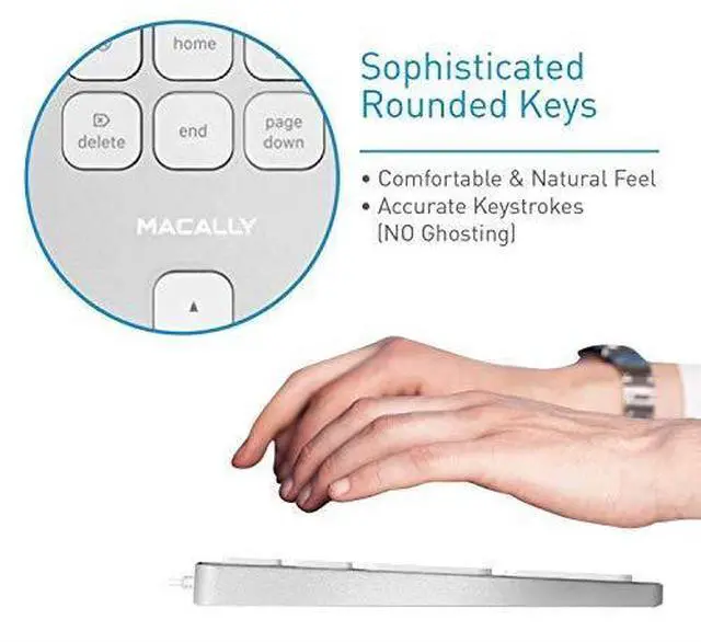 Alt view image 4 of 7 - Mac Keyboard FullSize Number Keypad Metal Frame 2 USB Ports Hub Wired USB Cable Apple Computer Keyboards for Mac Pro MacBook Pro Air Laptops Silver Aluminum MLUXKEYA