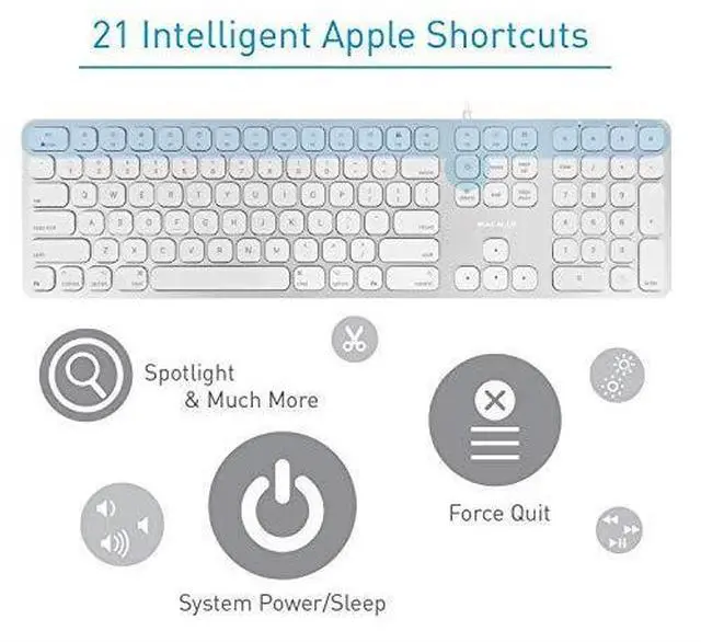 Alt view image 5 of 7 - Mac Keyboard FullSize Number Keypad Metal Frame 2 USB Ports Hub Wired USB Cable Apple Computer Keyboards for Mac Pro MacBook Pro Air Laptops Silver Aluminum MLUXKEYA