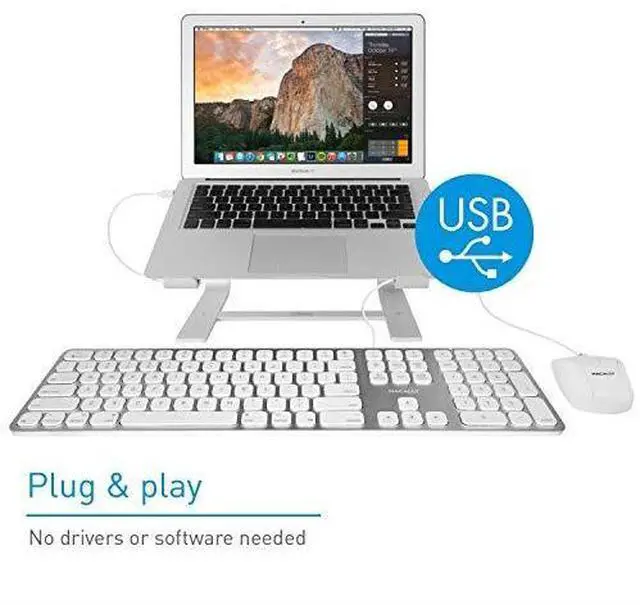 Alt view image 7 of 7 - Mac Keyboard FullSize Number Keypad Metal Frame 2 USB Ports Hub Wired USB Cable Apple Computer Keyboards for Mac Pro MacBook Pro Air Laptops Silver Aluminum MLUXKEYA