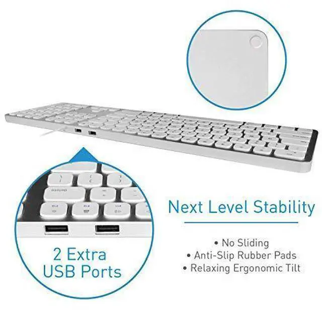 Alt view image 6 of 7 - Mac Keyboard FullSize Number Keypad Metal Frame 2 USB Ports Hub Wired USB Cable Apple Computer Keyboards for Mac Pro MacBook Pro Air Laptops Silver Aluminum MLUXKEYA