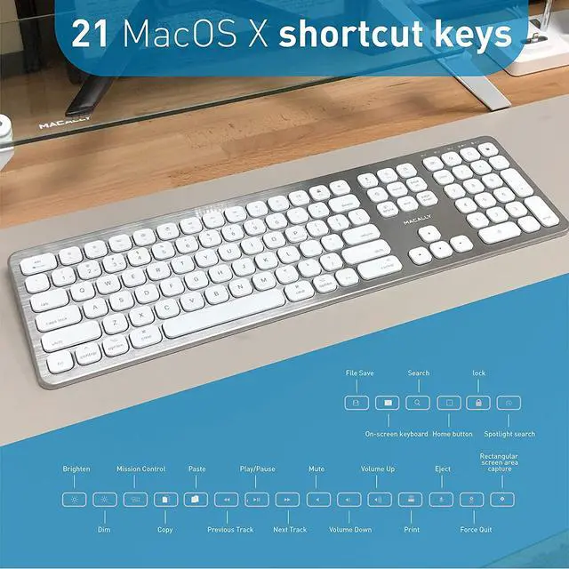 Alt view image 6 of 7 - Macally Bluetooth Wireless Keyboard for Mac iMac Apple Mac Pro - Compatible Apple Keyboard Wireless for Mac Mini MacBook Pro/Air Laptop - Rechargeable Full-Size Mac Wireless Keyboard - BTWKEYMB