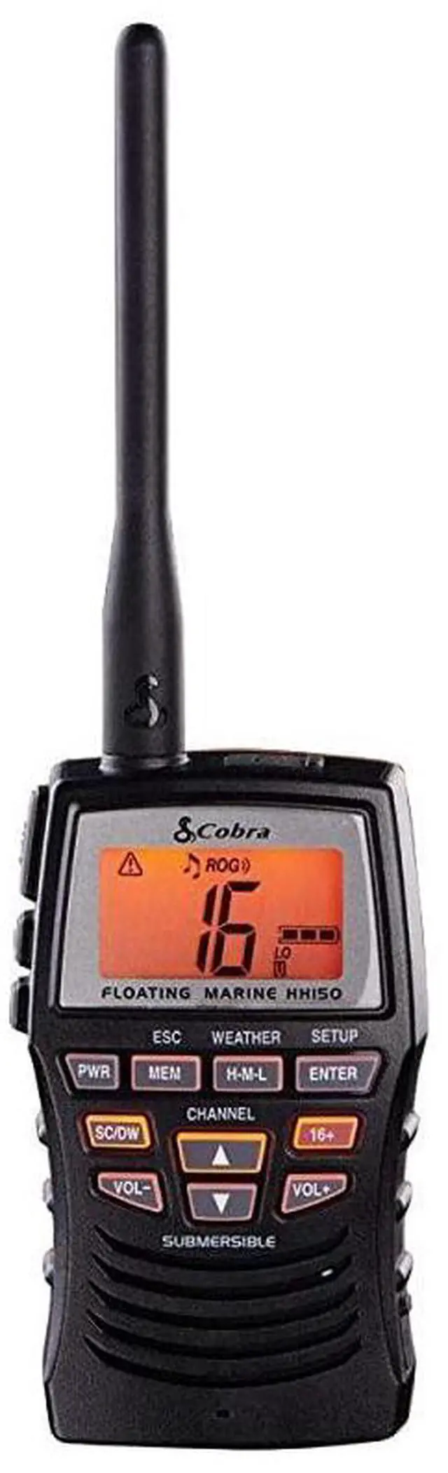 Main image of Marine Radio MR HH150 FLT 3 Watt Floating Long Range Handheld VHF Radio NOAA International Waterproof Submersible Weather Alerts LCD Screen Belt Clip