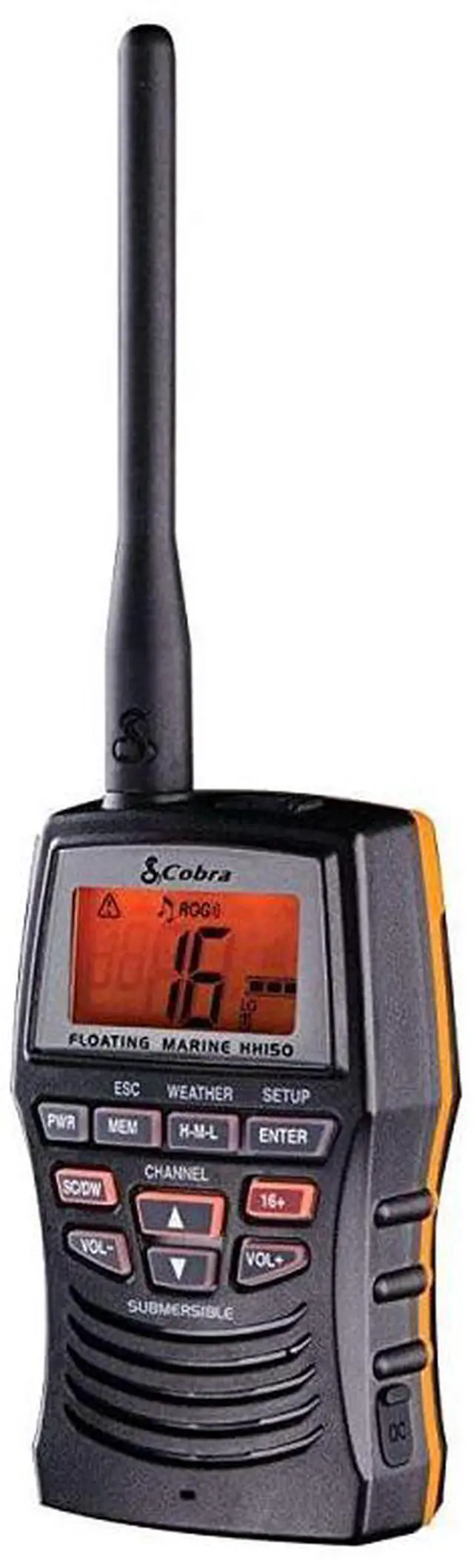 Alt view image 2 of 4 - Marine Radio MR HH150 FLT 3 Watt Floating Long Range Handheld VHF Radio NOAA International Waterproof Submersible Weather Alerts LCD Screen Belt Clip