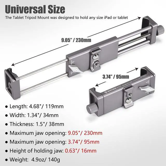 Alt view image 2 of 7 - Metal iPad Holder for Tripod Mount 1/4 Screw Acra/RRS Rail Plate Mounts Fits iPad 1 2 3 4 5 Mini Air Pro Universal Tablet iPad Clamp Holder Stablizer Adapter