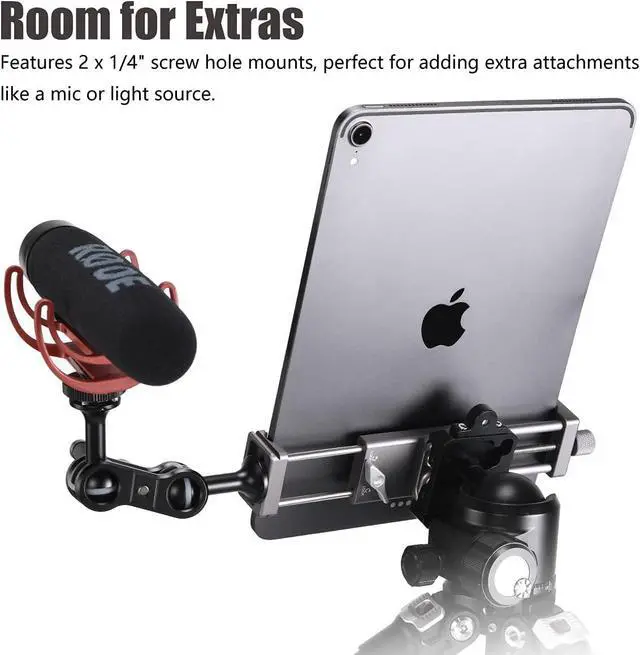 Alt view image 7 of 7 - Metal iPad Holder for Tripod Mount 1/4 Screw Acra/RRS Rail Plate Mounts Fits iPad 1 2 3 4 5 Mini Air Pro Universal Tablet iPad Clamp Holder Stablizer Adapter