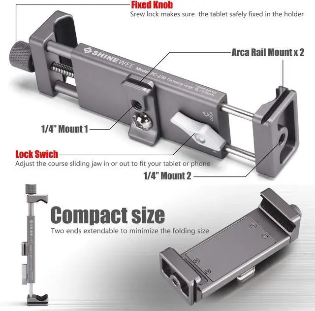 Alt view image 6 of 7 - Metal iPad Holder for Tripod Mount 1/4 Screw Acra/RRS Rail Plate Mounts Fits iPad 1 2 3 4 5 Mini Air Pro Universal Tablet iPad Clamp Holder Stablizer Adapter