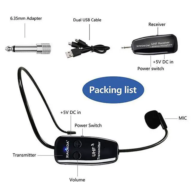 Alt view image 7 of 7 - for Microphone Headset UHF Mic Headset and Handheld 2 in 1 160 ft Range for Voice Amplifier Stage Speakers Teacher Tour Guides Fitness InstructorDo Not Support PhoneMacLaptop