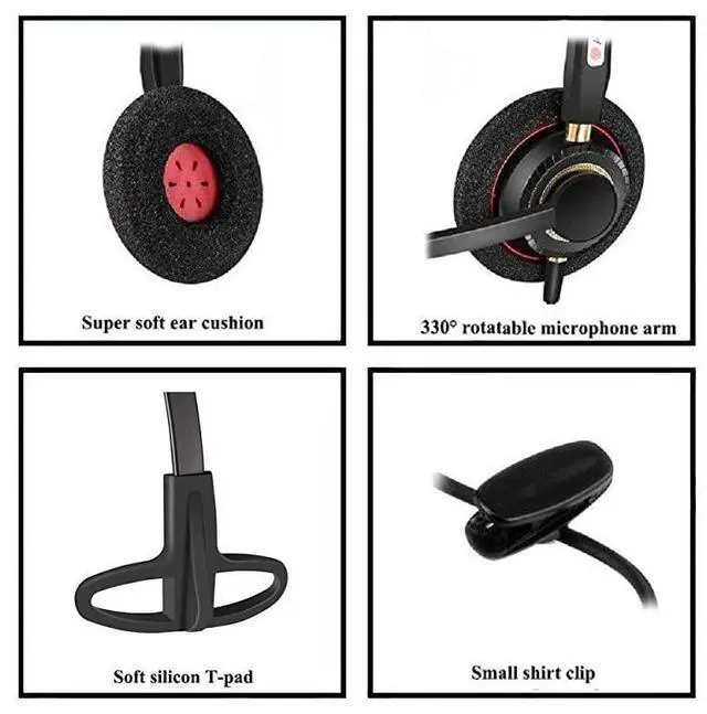 Alt view image 4 of 7 - Phone Headsets RJ9 with Noise Cancelling Mic Compatible with Polycom VVX311 VVX410 VVX411 VVX500 Mitel 5320e Avaya 1408 1416 5410 ShoreTel 230 420 480 NEC Landline Phones A800S