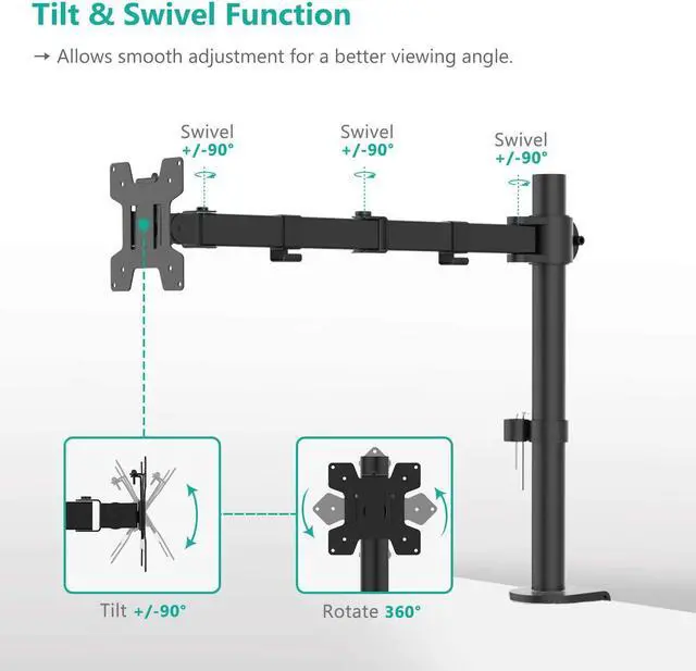 Alt view image 4 of 7 - for Monitor Arm Mount for Desk Single VESA Computer Desk Mount Monitor Bracket Mount Stand Single up to 27 inch 22 lbs (M001) Black
