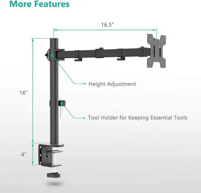 Alt view image 5 of 7 - for Monitor Arm Mount for Desk Single VESA Computer Desk Mount Monitor Bracket Mount Stand Single up to 27 inch 22 lbs (M001) Black