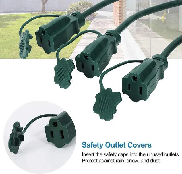 Alt view image 5 of 7 - Outdoor Extension Cord 1 to 3 Splitter 3 Prong Outlets Plugs Max 13ft End to End (25 FT Total) 16/3C SJTW Weatherproof Wire for Landscape String Lights ETL Listed