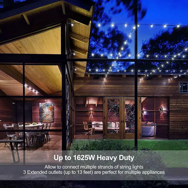 Alt view image 6 of 7 - Outdoor Extension Cord 1 to 3 Splitter 3 Prong Outlets Plugs Max 13ft End to End (25 FT Total) 16/3C SJTW Weatherproof Wire for Landscape String Lights ETL Listed