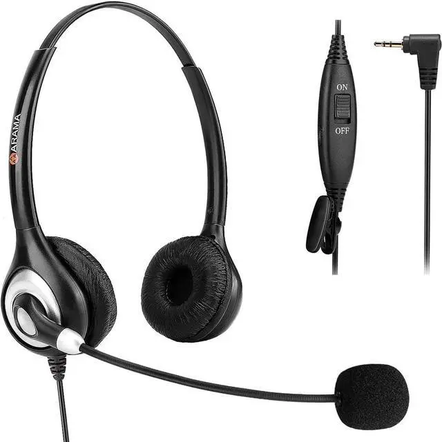Main image of Phone Headset 2.5Mm With Noise Canceling Mic & Mute Switch Ultra Comfort Telephone Headset For Panasonic At&T Vtech Uniden Grandstream Polycom Cordless Phones