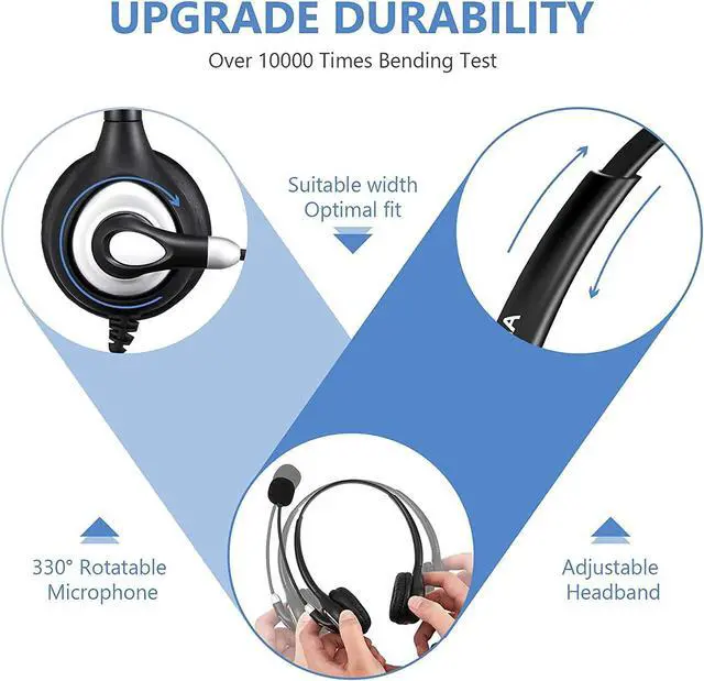 Alt view image 3 of 6 - Phone Headset 2.5Mm With Noise Canceling Mic & Mute Switch Ultra Comfort Telephone Headset For Panasonic At&T Vtech Uniden Grandstream Polycom Cordless Phones