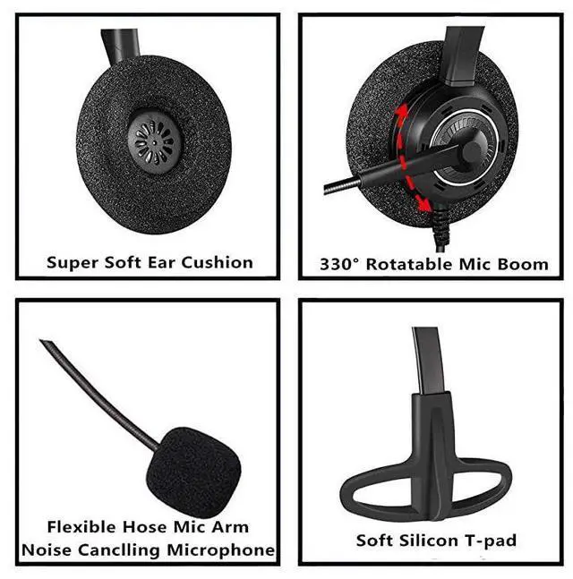 Alt view image 5 of 6 - Phones Headset RJ9 with Pro Noise Canceling Mic and Mute Switch Wired Office Headset Compatible with Polycom Mitel Plantronic Avaya Landline Phones