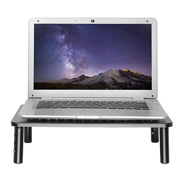 Alt view image 2 of 6 - Monitor Stand Riser for Computer, Laptop, Printer, Notebook and All Flat Screen Display with Vented Metal Platform and 3 Height Adjustable Underneath Storage (STT003-2), 2 Packs, Black