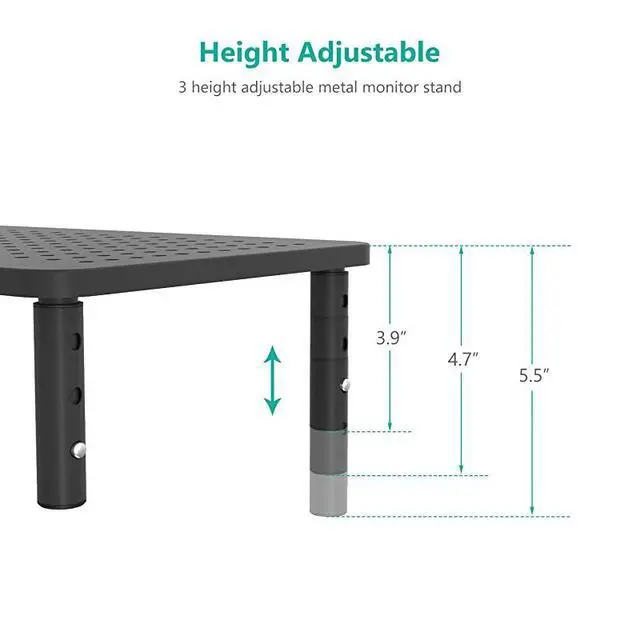 Alt view image 4 of 6 - Monitor Stand Riser for Computer, Laptop, Printer, Notebook and All Flat Screen Display with Vented Metal Platform and 3 Height Adjustable Underneath Storage (STT003-2), 2 Packs, Black