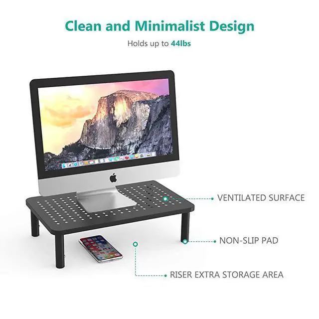 Alt view image 3 of 6 - Monitor Stand Riser for Computer, Laptop, Printer, Notebook and All Flat Screen Display with Vented Metal Platform and 3 Height Adjustable Underneath Storage (STT003-2), 2 Packs, Black