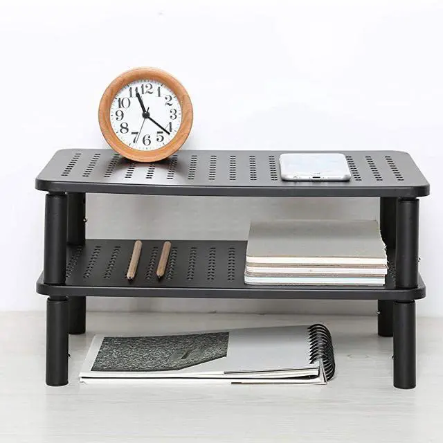 Alt view image 6 of 6 - Monitor Stand Riser for Computer, Laptop, Printer, Notebook and All Flat Screen Display with Vented Metal Platform and 3 Height Adjustable Underneath Storage (STT003-2), 2 Packs, Black