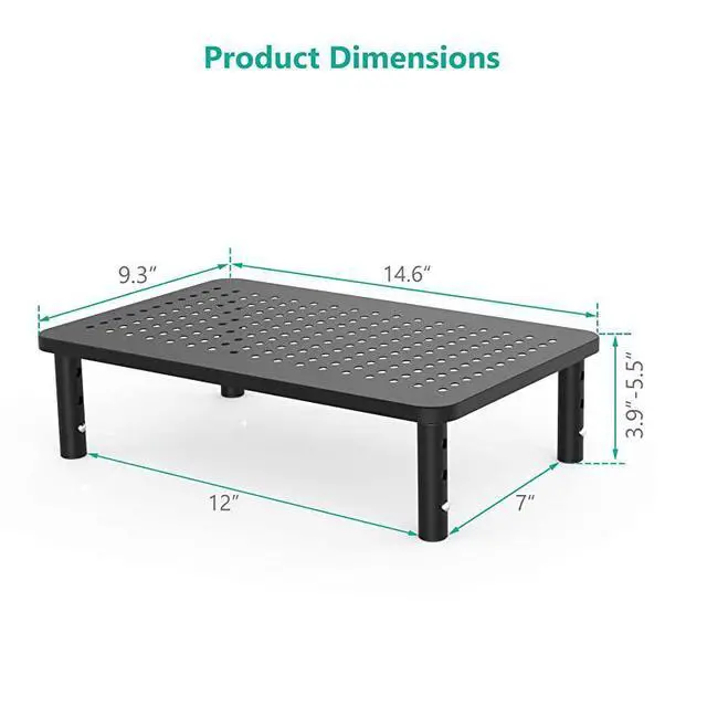 Alt view image 5 of 6 - Monitor Stand Riser for Computer, Laptop, Printer, Notebook and All Flat Screen Display with Vented Metal Platform and 3 Height Adjustable Underneath Storage (STT003-2), 2 Packs, Black