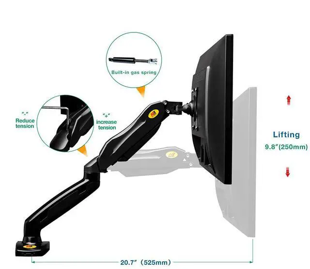 Alt view image 2 of 7 - for NB North Bayou Monitor Desk Mount Stand Full Motion Swivel Monitor Arm Gas Spring for 17''-27'' Computer Monitor from 4.4lbs to 14.3lbs