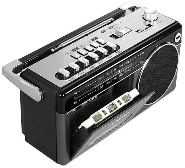 Alt view image 3 of 4 - FOR-Mini Bluetooth Boombox with Cassette Player Recorder and AmFM Radio Grey