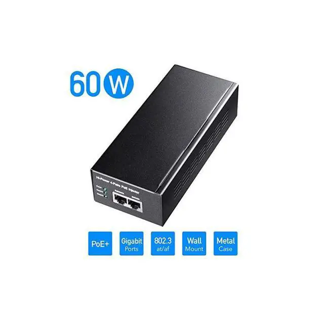 Alt view image 2 of 7 - POE300 60W Gigabit Ultra PoE+ Injector Up to 60W Ultra Power Supply 101001000Mbps Shielded RJ45 IEEE 8023af8023at Compliant Not Support 8023 btPoE++ Passive PoE Metal housing