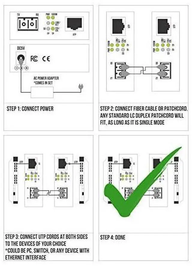 Alt view image 4 of 6 - FOR-Mode LC Gigabit Fiber Media Converter - Includes LC SFP 20 km (12.42 Miles) LC  to UTP Cat5e Cat6 10/100/1000 RJ-45  Auto Sensing Gigabit or Fast Ethernet Speed - Jumbo Frame - LLF Support