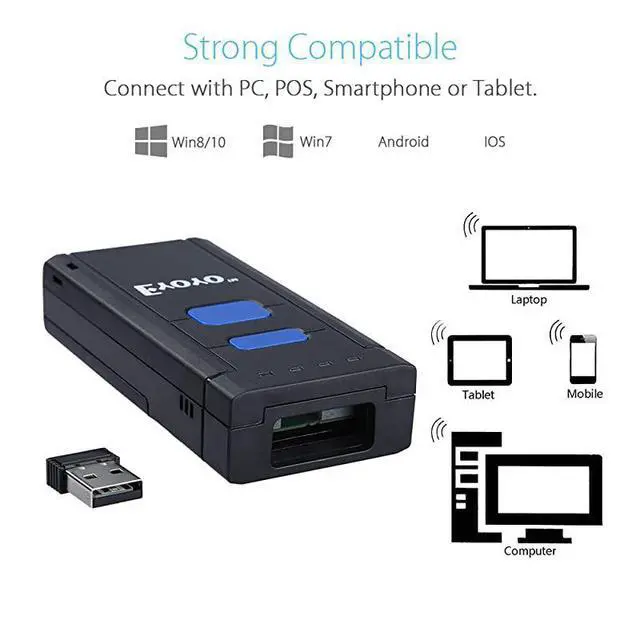 Alt view image 4 of 7 - Mini 1D Wireless Barcode ScannerCompatible with Bluetooth Function 24GHz Wireless Wired Connection Portable Barcode Reader Work With Windows MacAndroid iOS Phones Tablets or Computers