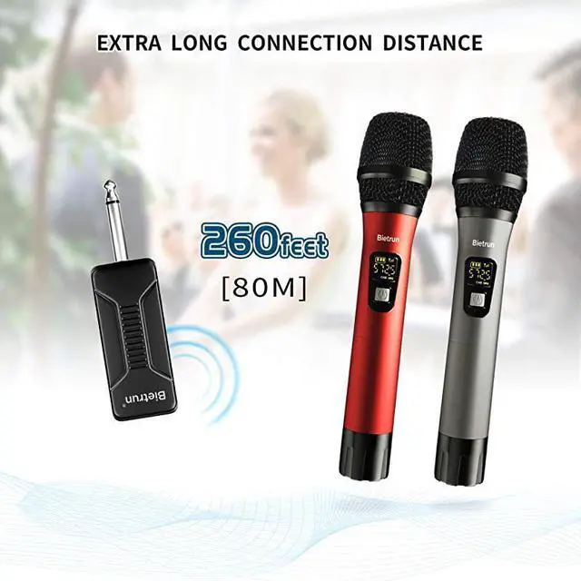 Alt view image 2 of 6 - FOR-Microphone UHF Dual Handheld Dynamic Mic System Set with Rechargeable Receiver 160ft Range 635mm14 Plug for Karaoke Voice Amplifier PA System Singing Machine Church