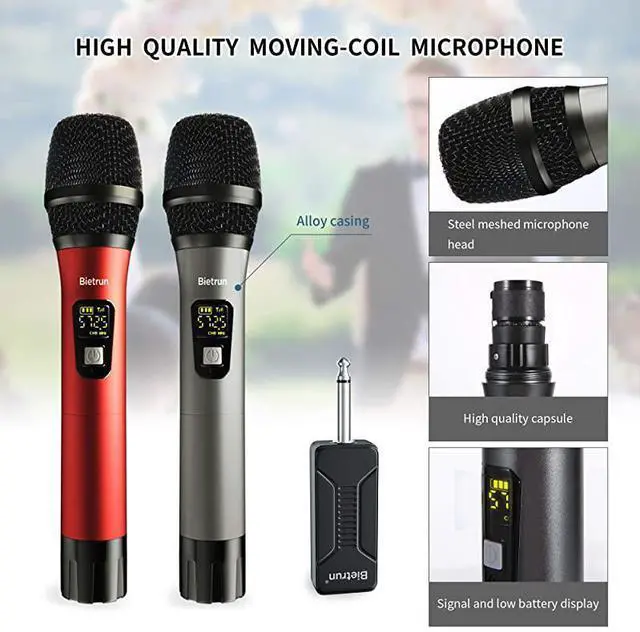 Alt view image 3 of 6 - FOR-Microphone UHF Dual Handheld Dynamic Mic System Set with Rechargeable Receiver 160ft Range 635mm14 Plug for Karaoke Voice Amplifier PA System Singing Machine Church
