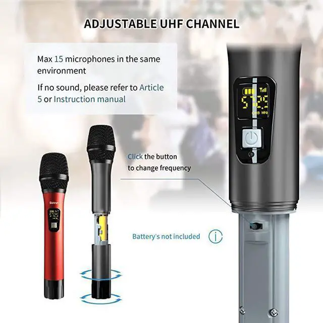 Alt view image 5 of 6 - FOR-Microphone UHF Dual Handheld Dynamic Mic System Set with Rechargeable Receiver 160ft Range 635mm14 Plug for Karaoke Voice Amplifier PA System Singing Machine Church