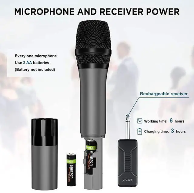 Alt view image 4 of 6 - FOR-Microphone UHF Dual Handheld Dynamic Mic System Set with Rechargeable Receiver 160ft Range 635mm14 Plug for Karaoke Voice Amplifier PA System Singing Machine Church