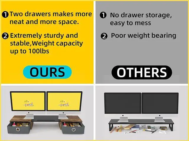 Alt view image 6 of 7 - FOR-Monitor Stand Riser with Two Drawers Computer Desk Organizer for Laptop Computer Printer TV