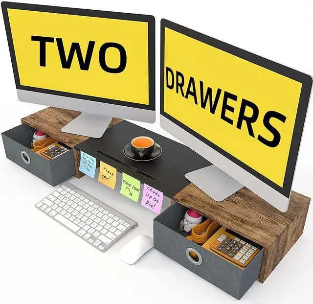 Main image of FOR-Monitor Stand Riser with Two Drawers Computer Desk Organizer for Laptop Computer Printer TV