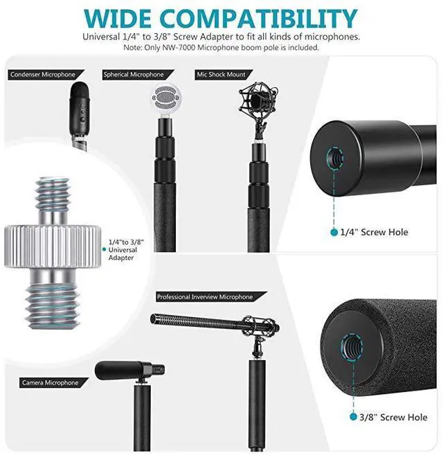 Alt view image 2 of 7 - Portable 3 Sections Stretchable Handheld Microphone Boom Pole with Standard 58 inch27 Threads and Adjustable Length from 3 feet to 8 feet NW7000