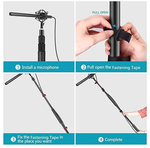 Alt view image 4 of 7 - Portable 3 Sections Stretchable Handheld Microphone Boom Pole with Standard 58 inch27 Threads and Adjustable Length from 3 feet to 8 feet NW7000