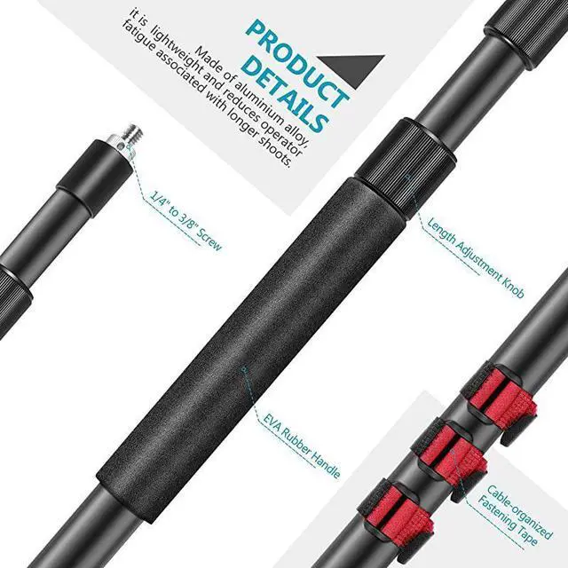 Alt view image 5 of 7 - Portable 3 Sections Stretchable Handheld Microphone Boom Pole with Standard 58 inch27 Threads and Adjustable Length from 3 feet to 8 feet NW7000