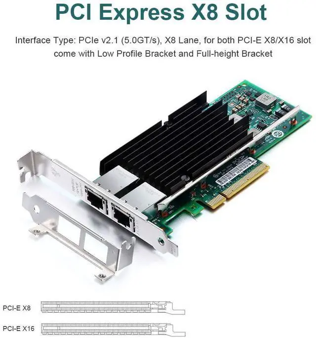 Alt view image 5 of 7 - FOR-PCI-E Network Card X540-10G-2T, Dual RJ45 Copper Port CNA for PC with Low Bracket, E Converged Network Adapter(NIC), X540 Chipset, PCI-E X8